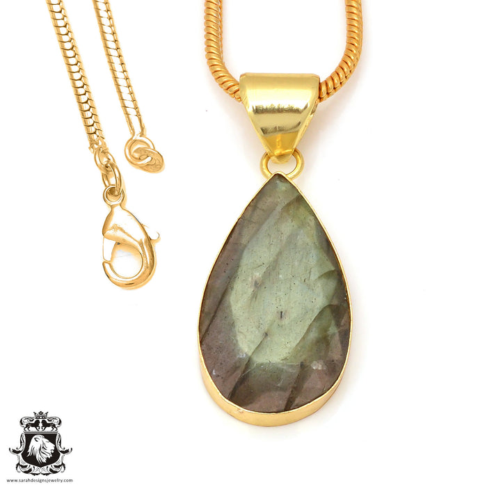 Faceted Labradorite 24K Gold Plated Pendant  GPH108