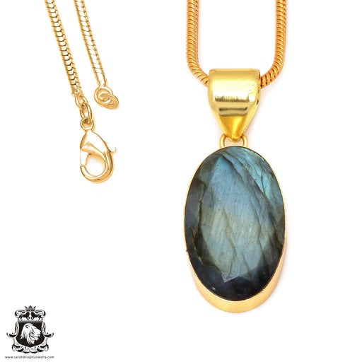 Faceted Labradorite 24K Gold Plated Pendant  GPH116