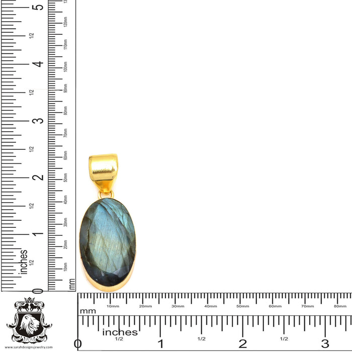 Faceted Labradorite 24K Gold Plated Pendant  GPH116