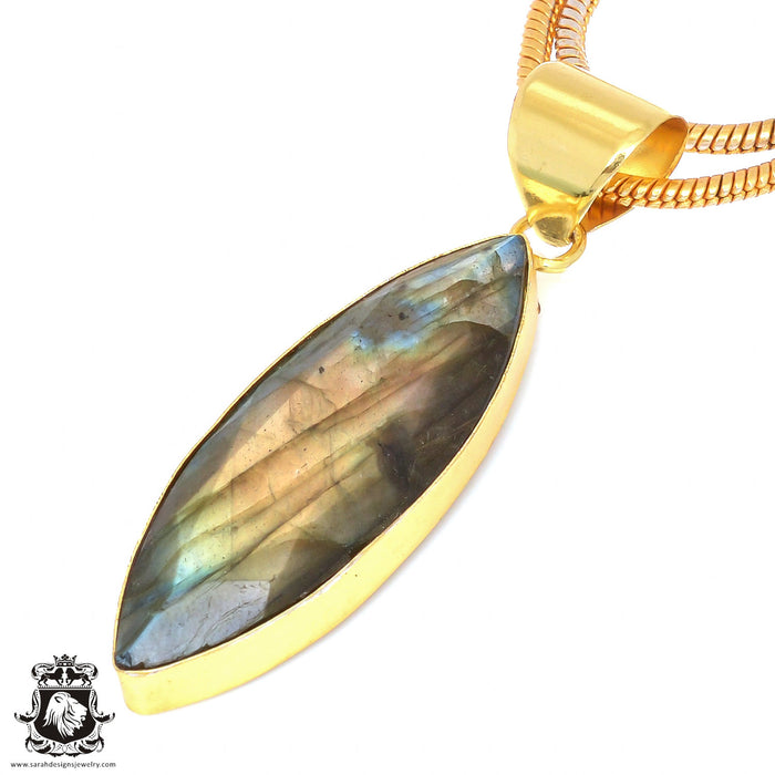 Faceted Labradorite 24K Gold Plated Pendant 3mm Snake Chain GPH119