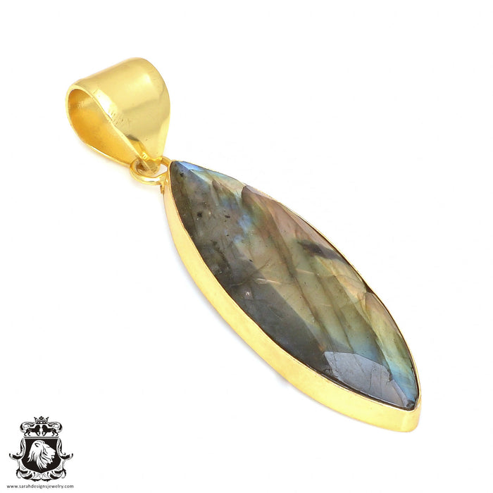Faceted Labradorite 24K Gold Plated Pendant 3mm Snake Chain GPH119