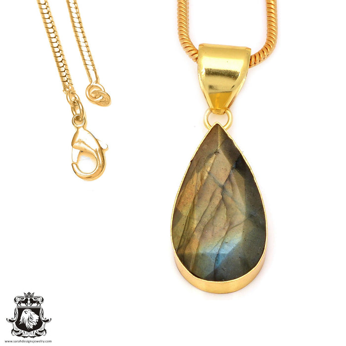 Faceted Labradorite 24K Gold Plated Pendant  GPH120