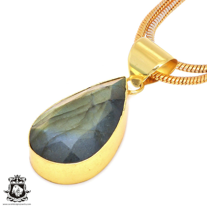 Faceted Labradorite 24K Gold Plated Pendant  GPH120