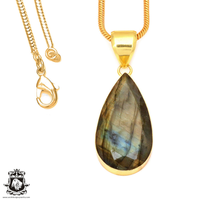 Faceted Labradorite 24K Gold Plated Pendant  GPH124