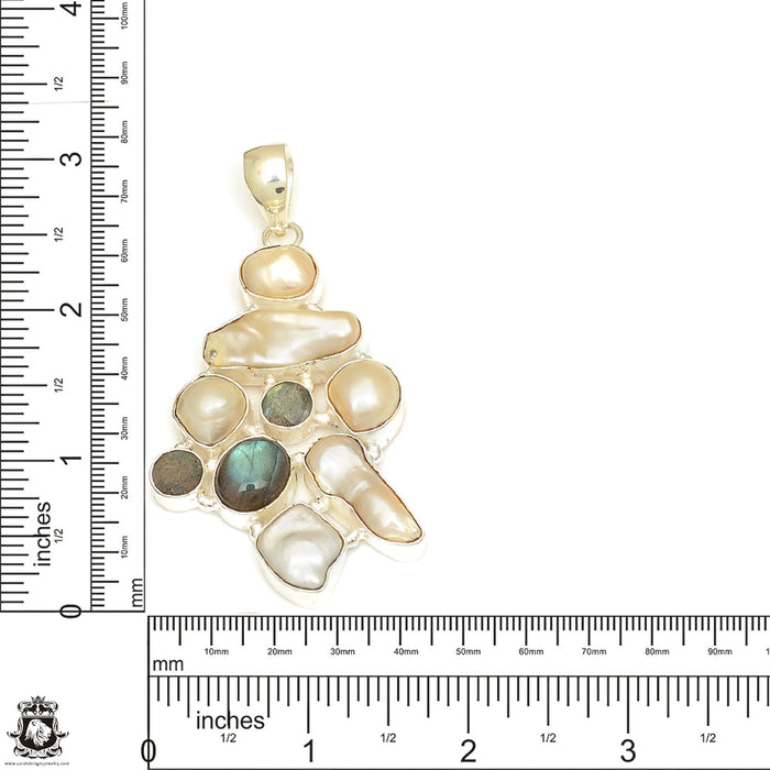 Moonstone Labradorite Pearl Pendant & Chain P7711