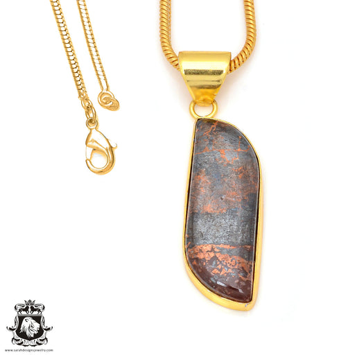 Pyritized Crazy lace Agate 24K Gold Plated Pendant 3mm Snake Chain GPH181