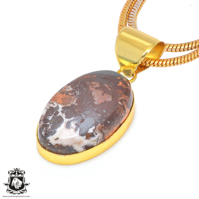 Pyritized Crazy lace Agate 24K Gold Plated Pendant 3mm Snake Chain GPH190