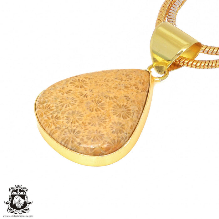 Fossilized Coral 24K Gold Plated Pendant  GPH320
