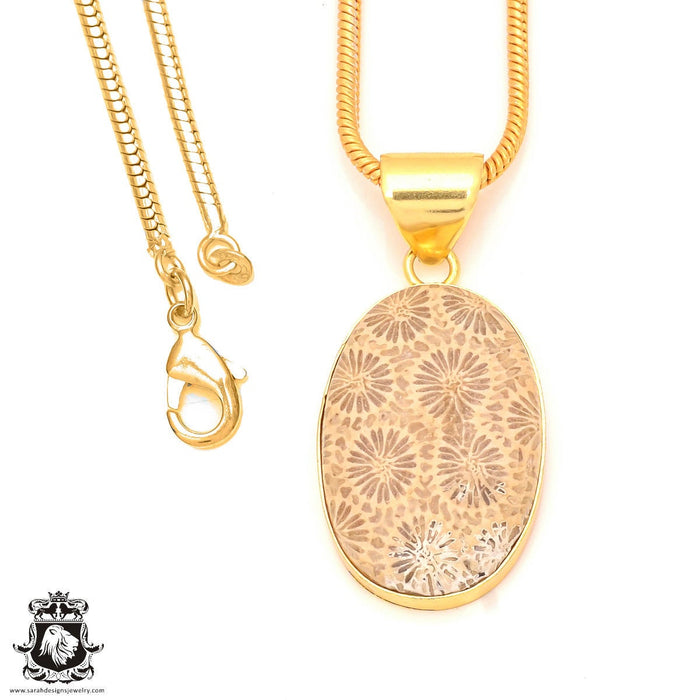 Fossilized Coral 24K Gold Plated Pendant  GPH325