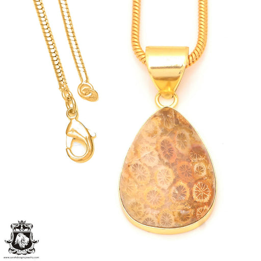 Fossilized Coral 24K Gold Plated Pendant  GPH327
