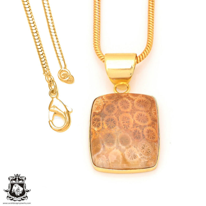 Fossilized Coral 24K Gold Plated Pendant  GPH328