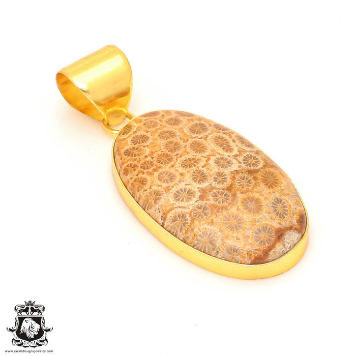 Fossilized Coral 24K Gold Plated Pendant 3mm Snake Chain GPH331