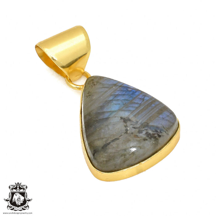 Blue Labradorite 24K Gold Plated Pendant 3mm Snake Chain GPH431