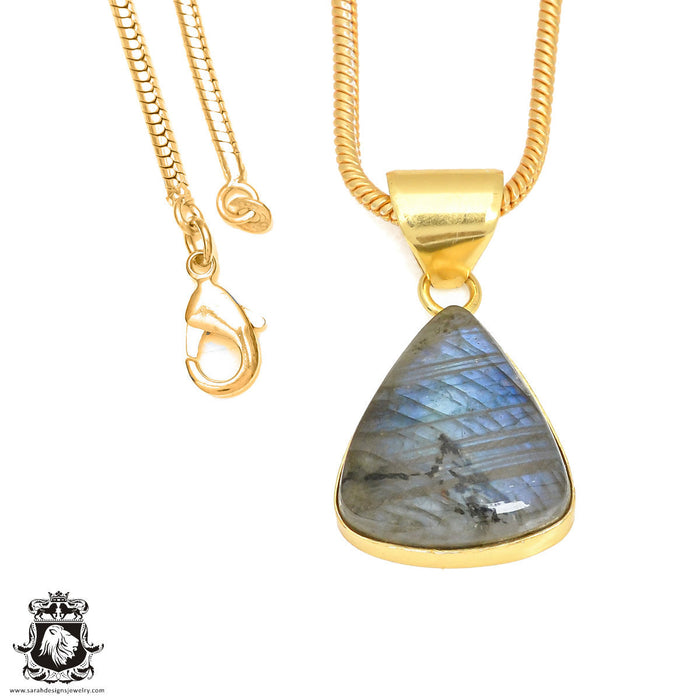 Blue Labradorite 24K Gold Plated Pendant 3mm Snake Chain GPH431