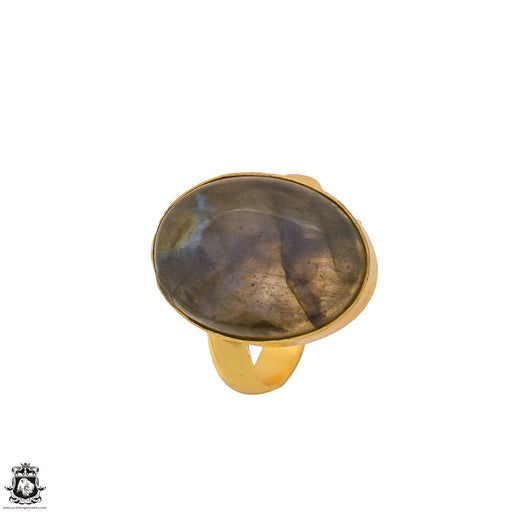 Size 9.5 - Size 11 Ring Purple Labradorite 24K Gold Plated Ring GPR1252