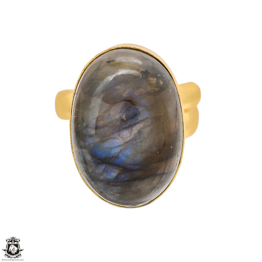Size 8.5 - Size 10 Ring Blue Labradorite 24K Gold Plated Ring GPR1255