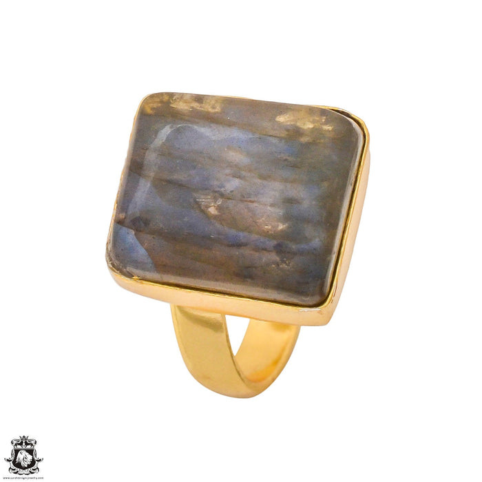 Size 6.5 - Size 8 Ring Blue Labradorite 24K Gold Plated Ring GPR1260