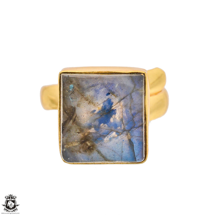 Size 8.5 - Size 10 Ring Blue Labradorite 24K Gold Plated Ring GPR1286