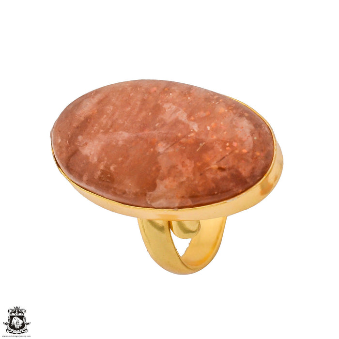 Size 9.5 - Size 11 Ring Sunstone 24K Gold Plated Ring GPR1297