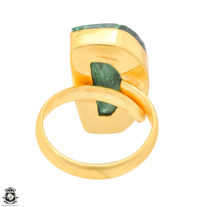 Size 8.5 - Size 10 Ring Canadian Malachite Stalactite 24K Gold Plated Ring GPR1328