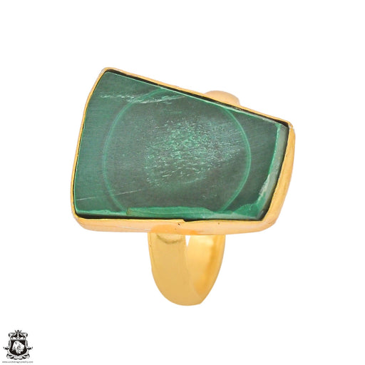 Size 7.5 - Size 9 Ring Canadian Malachite Stalactite 24K Gold Plated Ring GPR1332