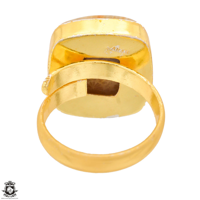 Size 8.5 - Size 10 Ring Fossilized Bali Coral 24K Gold Plated Ring GPR1338