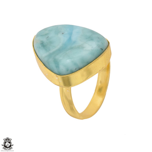 Size 8.5 - Size 10 Ring Larimar 24K Gold Plated Ring GPR1610