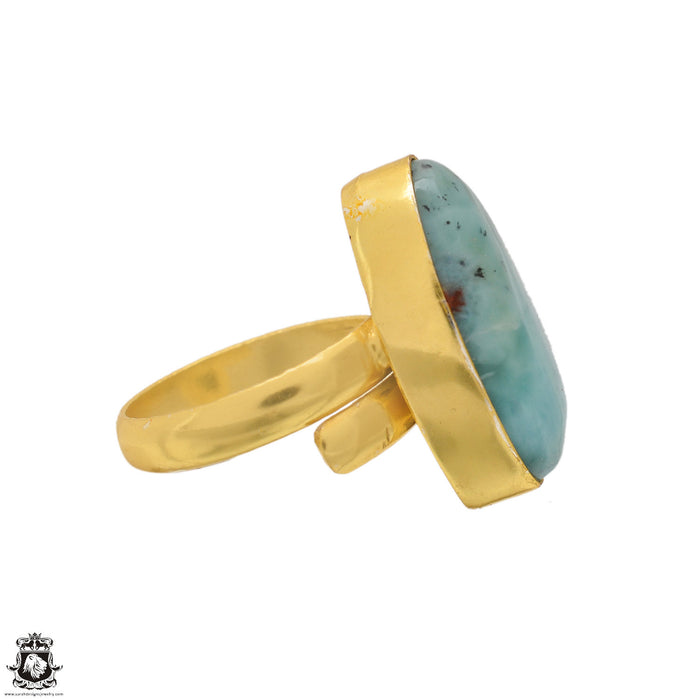 Size 9.5 - Size 11 Ring Larimar 24K Gold Plated Ring GPR1619
