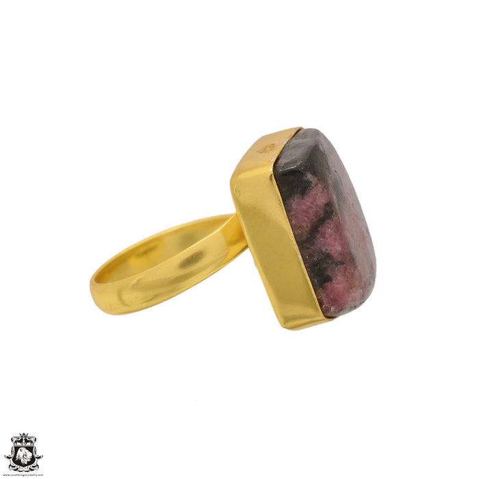 Size 9.5 - Size 11 Ring Rhodonite 24K Gold Plated Ring GPR1628
