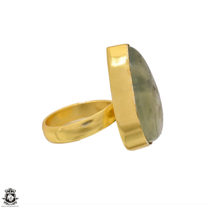 Size 6.5 - Size 8 Ring Prehnite 24K Gold Plated Ring GPR1635