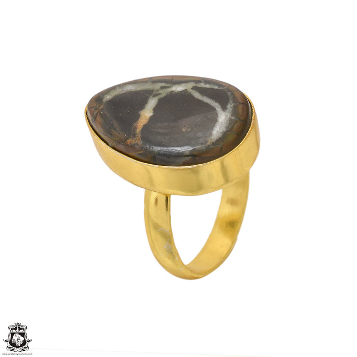 Size 8.5 - Size 10 Adjustable Septarian Nodule 24K Gold Plated Ring GPR1641