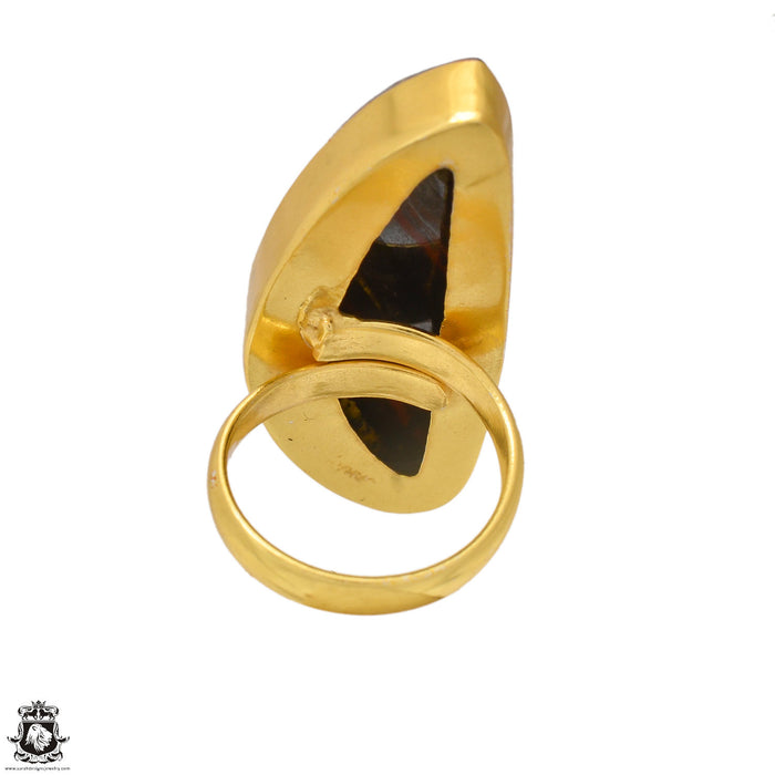 Size 5.5 - Size 7 Adjustable Marra Mamba Tiger's Eye 24K Gold Plated Ring GPR1644