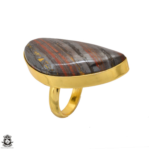 Size 5.5 - Size 7 Adjustable Marra Mamba Tiger's Eye 24K Gold Plated Ring GPR1644