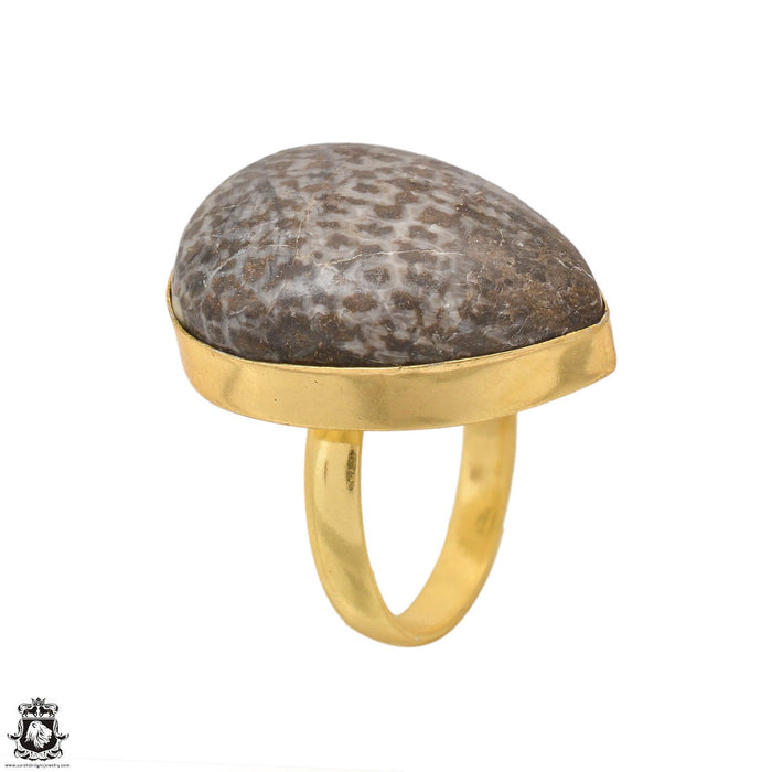 Size 8.5 - Size 10 Adjustable Stingray Coral 24K Gold Plated Ring GPR1649