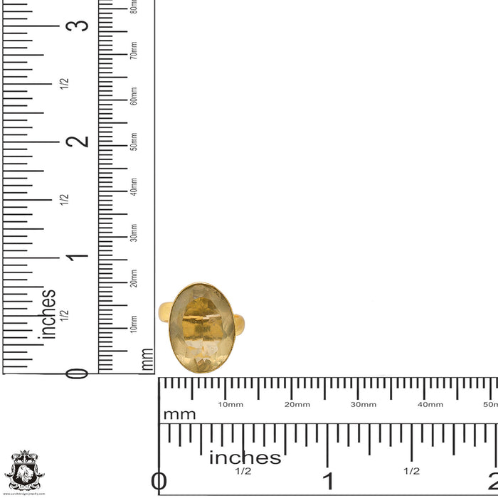Size 6.5 - Size 8 Adjustable Lemon Topaz 24K Gold Plated Ring GPR1659