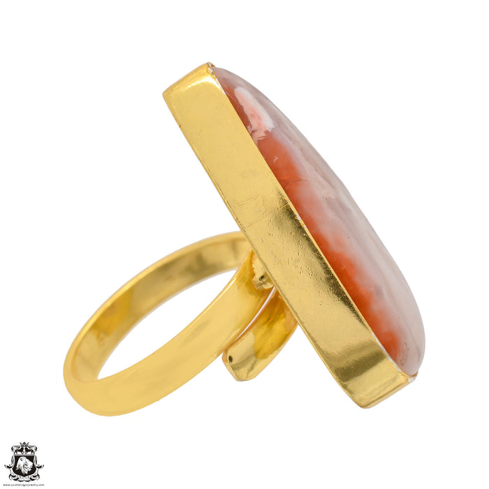 Size 9.5 - Size 11 Ring Laguna Lace Agate 24K Gold Plated Ring GPR1349