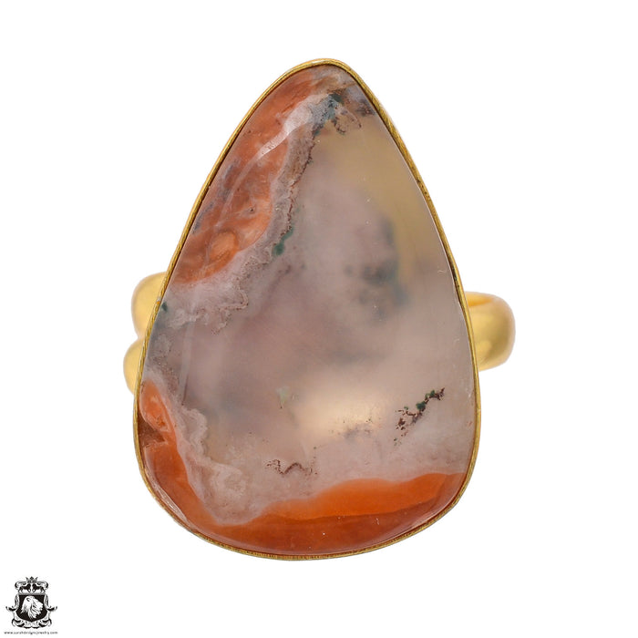 Size 10.5 - Size 12 Ring Laguna Lace Agate 24K Gold Plated Ring GPR1355