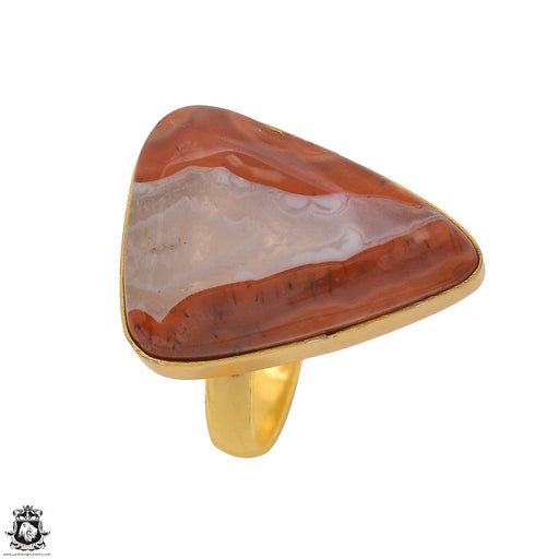 Size 10.5 - Size 12 Adjustable Laguna Lace Agate 24K Gold Plated Ring GPR1361