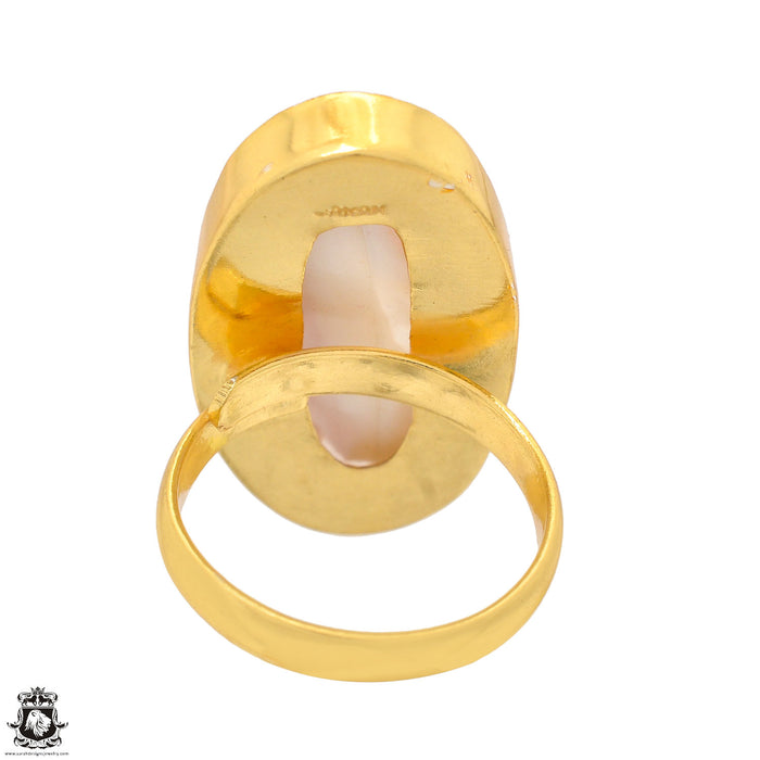 Size 9.5 - Size 11 Ring Laguna Lace Agate 24K Gold Plated Ring GPR1363