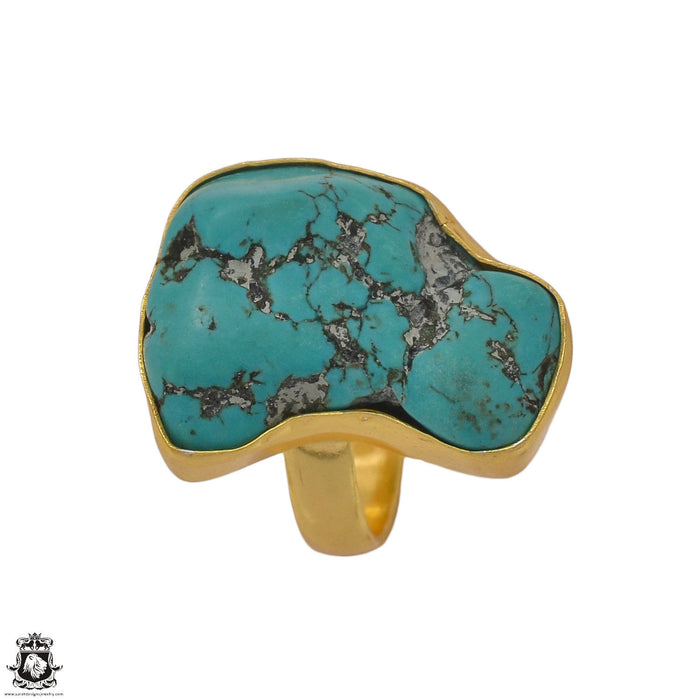 Size 6.5 - Size 8 Ring Tibetan Turquoise Nugget 24K Gold Plated Ring GPR1382