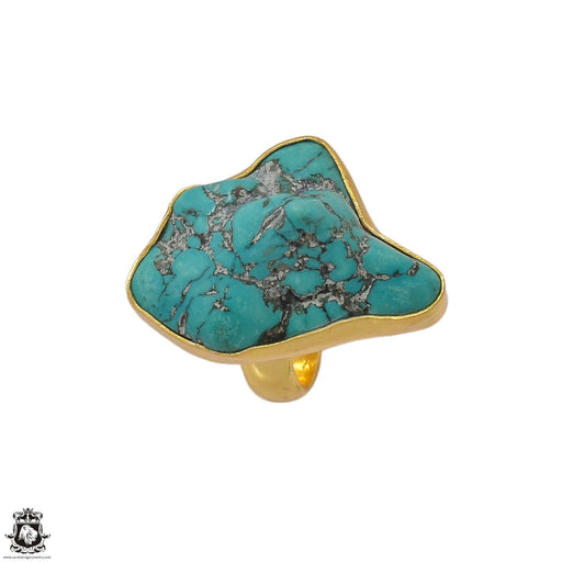 Size 7.5 - Size 9 Adjustable Tibetan Turquoise Nugget 24K Gold Plated Ring GPR1383