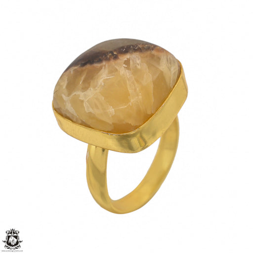 Size 8.5 - Size 10 Ring Septarian Dragon Stone 24K Gold Plated Ring GPR1417
