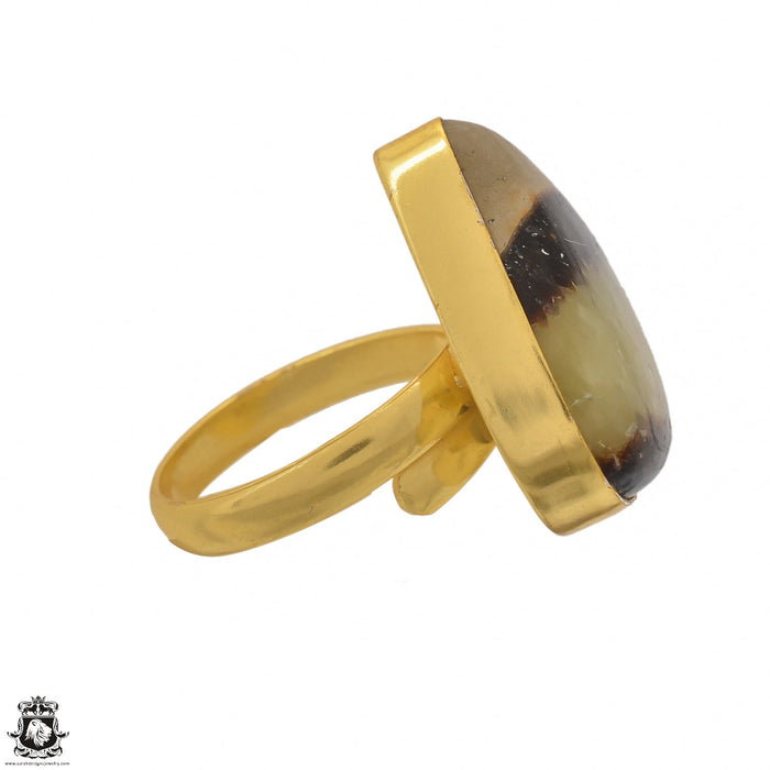 Size 10.5 - Size 12 Ring Septarian Dragon Stone 24K Gold Plated Ring GPR1421