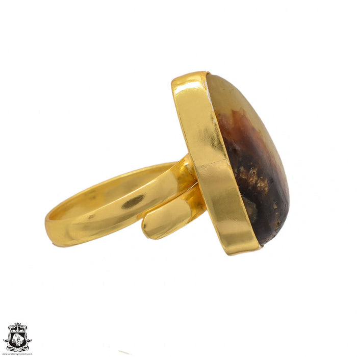 Size 10.5 - Size 12 Ring Septarian Dragon Stone 24K Gold Plated Ring GPR1422