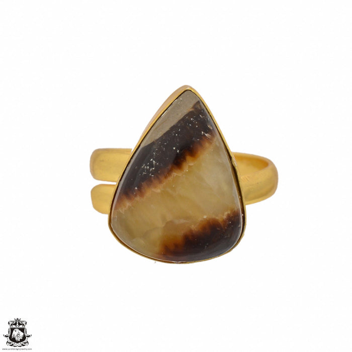 Size 10.5 - Size 12 Adjustable Septarian Dragon Stone 24K Gold Plated Ring GPR1424