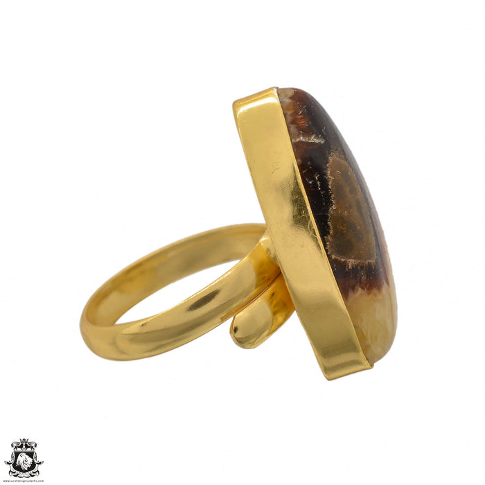 Size 10.5 - Size 12 Ring Septarian Dragon Stone 24K Gold Plated Ring GPR1430