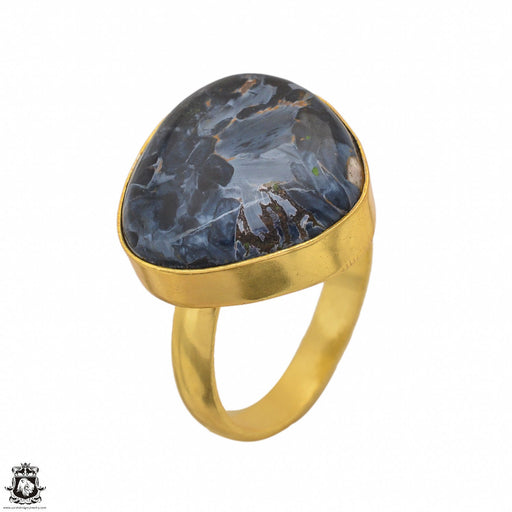 Size 9.5 - Size 11 Adjustable Pietersite 24K Gold Plated Ring GPR1447