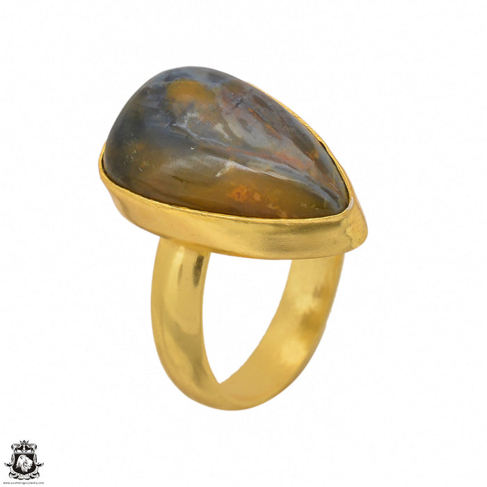 Size 8.5 - Size 10 Adjustable Pietersite 24K Gold Plated Ring GPR1450