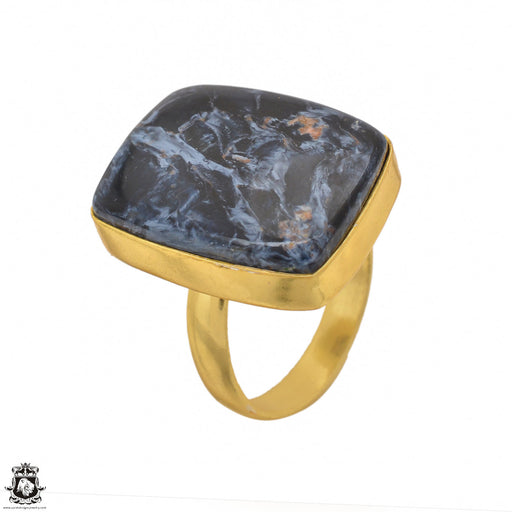 Size 9.5 - Size 11 Adjustable Pietersite 24K Gold Plated Ring GPR1455