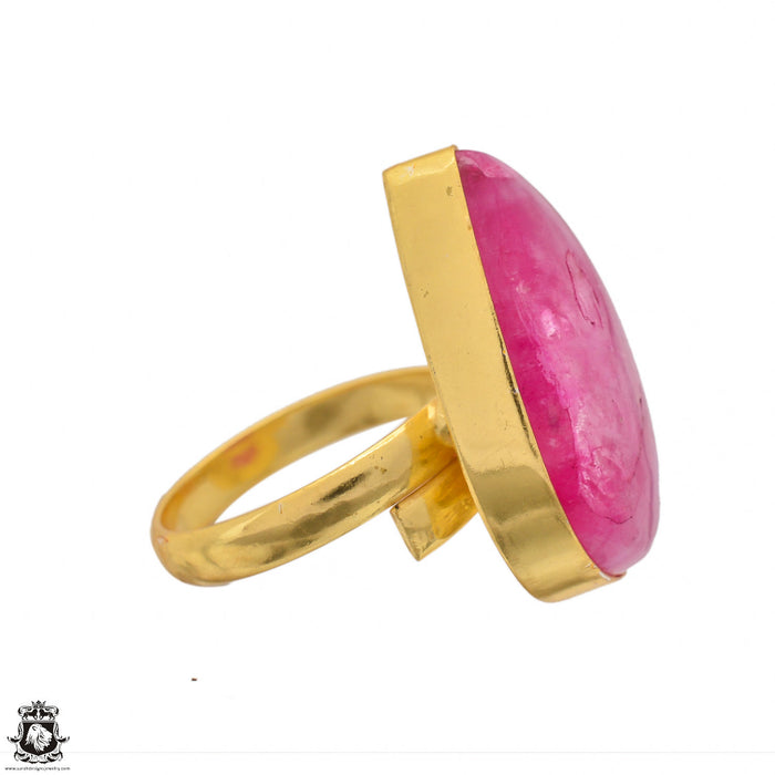 Size 10.5 - Size 12 Ring Pink Moonstone 24K Gold Plated Ring GPR1461